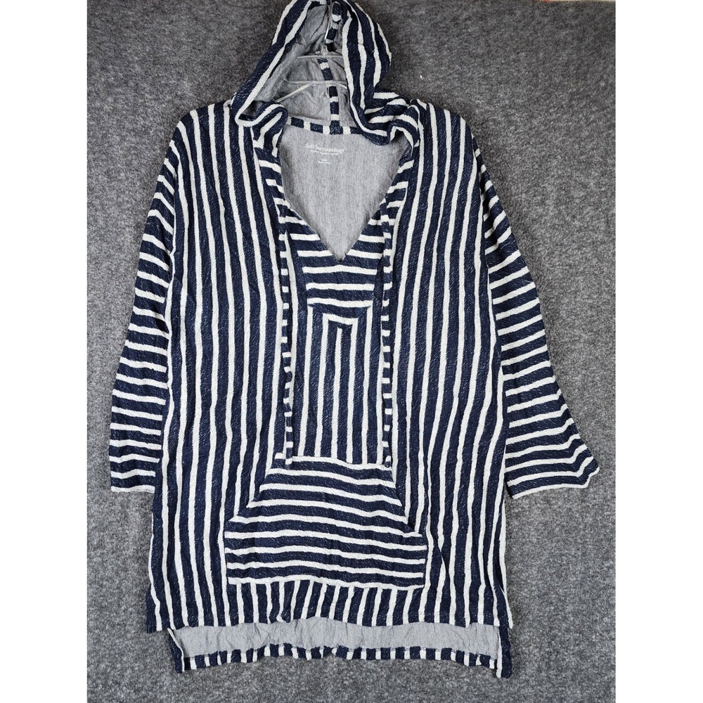 Soft Surroundings Hoodie Womens Large 2AC33 Navy White Striped EUC